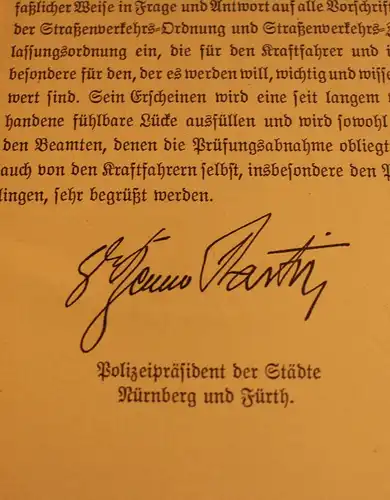 Wagner Reinhold Verkehrsvorschriften für Kraftfahrer J. Schrag Verlag um 1939