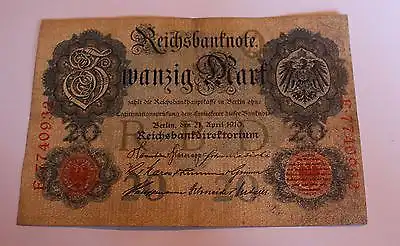 Germany Empire Kaiserreich 20 Reichsmark 1910 Ro 40b gebr used 7stellig