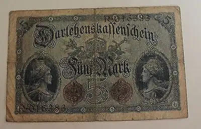 Germany Empire Deutsches Reich 5 Mark Darlehenskassenschein Ro 48a gebr.