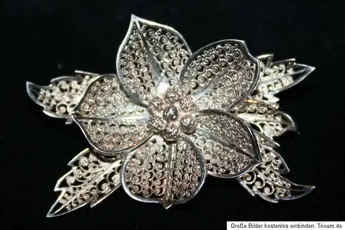 Filigrane Brosche Blume Rose Silber 800 Jugendstil