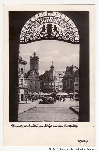 AK PK Darmstadt Ausblick vom Schloss auf den Marktplatz gel. 1942 Wilh. Gerling