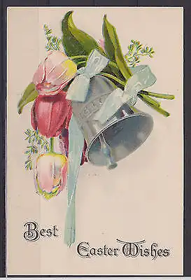 AK PK Ostern Best Easter Wishes Glocke Tulpen Bell Flowers ungel. um 1930