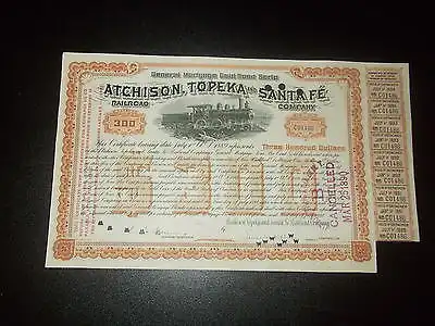 Aktie Stock Cerrtificate Atchison Topeka and Santa Fee Railroad Company 1889 RAR