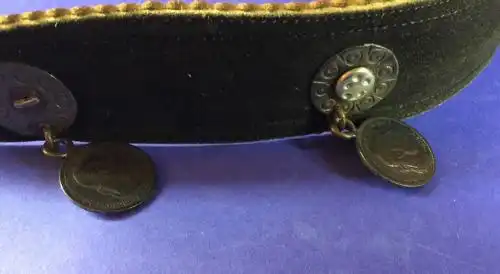 Trachtengürtel Lanz Münzen Charivari Anhänger Hirschleder 94 cm  Länge 15464