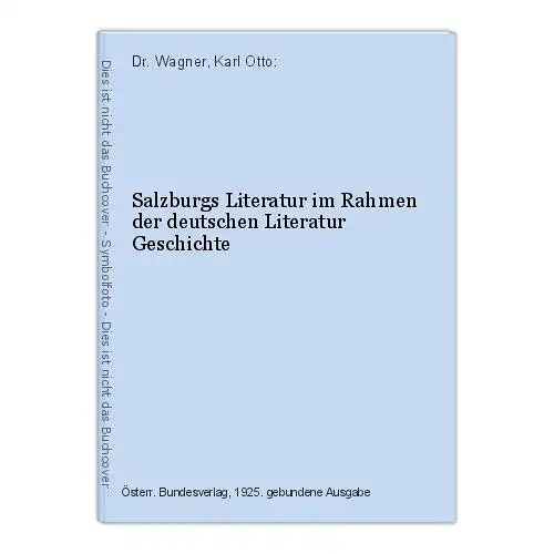 Salzburgs Literatur im Rahmen der deutschen Literatur Geschichte Dr. Wagner, Kar