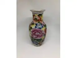 Vase Blumen Bemalung handgemalt 21 cm