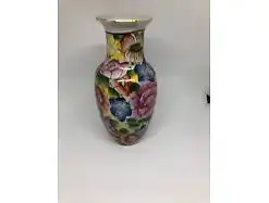 Vase Blumen Bemalung handgemalt 21 cm