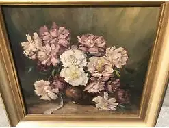 Ludwig Bürgel Blumenstillleben Pfingstrosen 74x69 Öl Leinwand mit Rahmen