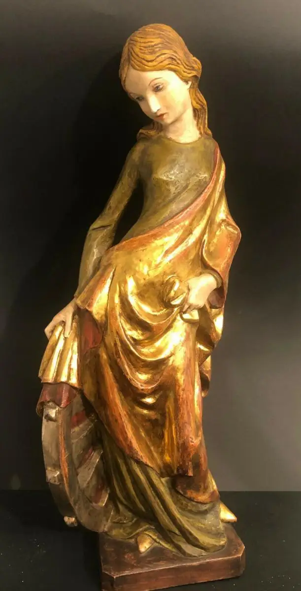 Heilige Katharina Alexandrien Blattgold Figur Holz geschnitzt 54 cm 30679 0