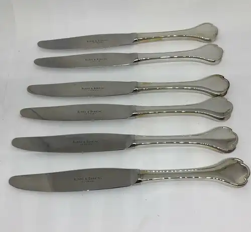 Robbe & Berking Glücksburger Faden 800 er Silber 6 x Menümesser 25430