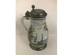 Walzenkrug Fayencekrug Bierkrug Sammlerkrug Fischer 19 Jhdt 25115 2