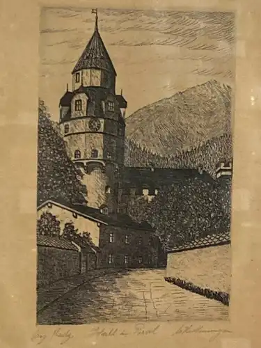 Hall in Tirol Radierung gerahmt und verglast 31 x 21 cm  300000
