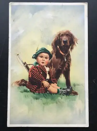 Kind mit Hund - Jäger - Künstlerkarte 400277 TH