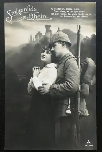 Stolzenfels am Rhein - Soldat mit Frau - Militär Krieg 400669 TH