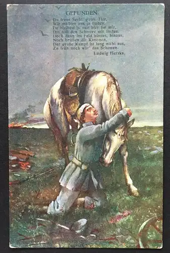 Gefunden (L.Herzka) Gedicht Soldat Pferd Militär Kriegsschauplatz 400861 TH