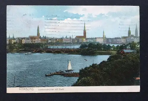 Hamburg Lombardsbrücke Stadt Segelboot Hafen Turm Wald Deutschland  TH