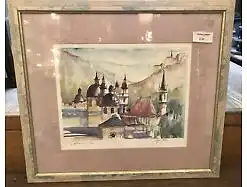 Aquarell Bild, Salzburg, Inkl Rahmen 50,5x45cm (300038)