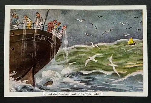 Es rast die See Opfer Seekrank Schiff Möwe Wellen Meer Boot Cartoon 401070 TH A