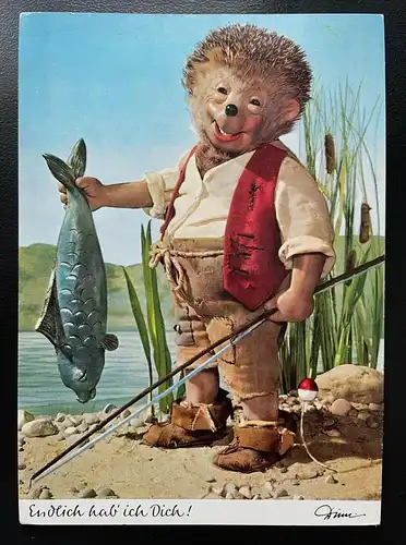 Mecki Igel Endlich hab ich Dich Angler Rute Fisch Puppe Hörzu Diehl 400601 TH