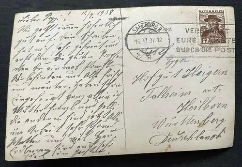 Kutsche Pferd Wagen Gasse Fiaker Mann Hut Stempel Salzburg Österreich 410125 TH