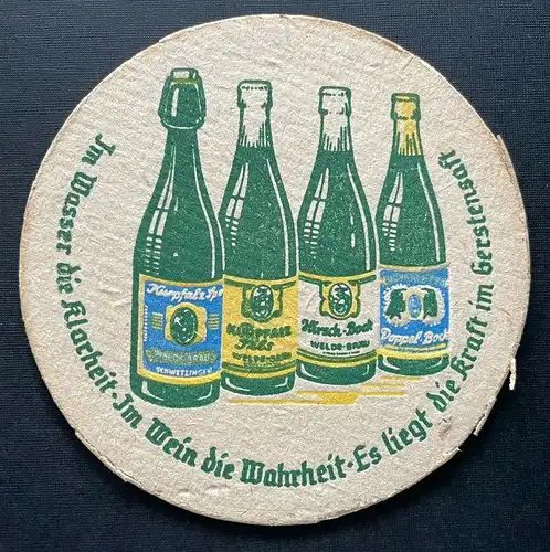 Bierdeckel Welde-Bräu Schwetzingen Brauerei Wappen Flasche