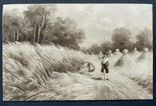 Getreide Feld Mann Frau Bauern Kleid Tracht Landschaft Wald Malerei 410781 TH