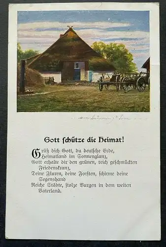 Gott schütze die Heimat! Gedicht Spruch Bauernhaus Gebäude Kutsche 400358 TH