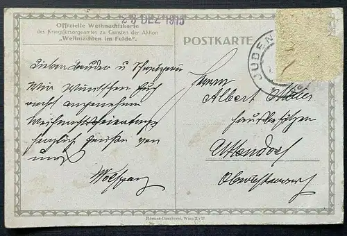 Weihnachten 1915 Soldat Uniform Feldmütze Brief Weihnachtsbaum Krieg 400363 TH G