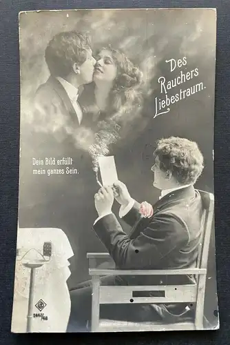 Des Rauchers Liebestraum Mann Frau Paar Zigarette Anzug Rose Kuss 410787 TH