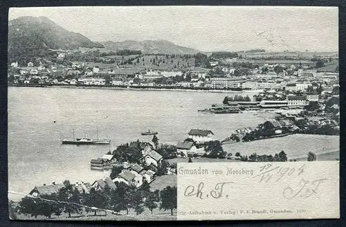 Gmunden vom Moosberg Stadt Traunsee Schiff Gebirge Oberösterreich 410664 A