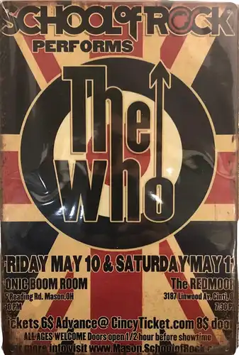 Nostalgie Vintage Retro Blechschild "The WHO School of Rock" 30x20    900200