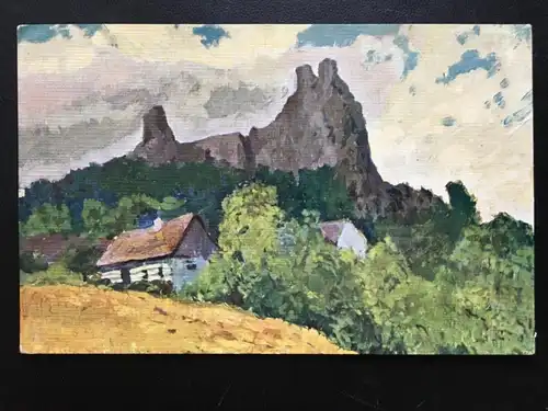 Häuser am Fuss eines Berges (J.Plichty) - Landschaft Wald - Künstlerkarte 907 TH