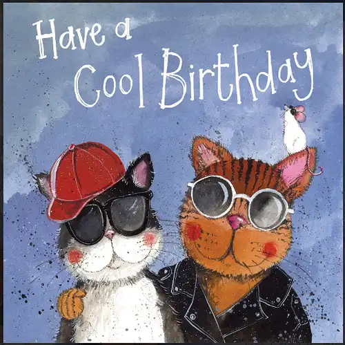 Alex Clark Karte Katzen Cool Cats zum Geburtstag 140x140 mm incl. Umschlag  0038