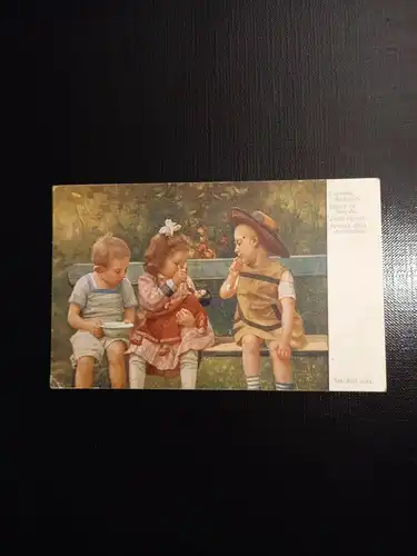 Puppenmahlzeit, 3 Kinder - Glückwunschkarte 402289 gr