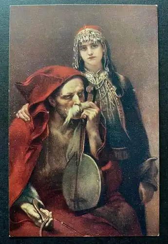 Malerei Blinder Geiger J.Cermak Musiker Violine Mädchen Kopfschmuck 400313 TH F