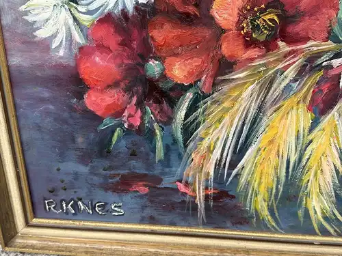 Blumen Stilleben Sign. R. Knes Mohnblume Vintage mit Rahmen 87x67 cm