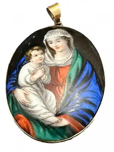 Anhänger GOLD 585 Mutter Gottes Kind Jungfrau Maria Madonna um 1900 ca. 5 cm