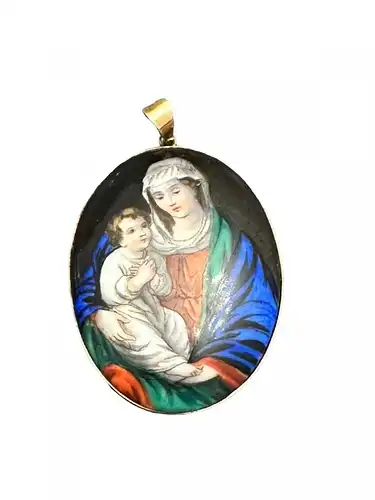 Anhänger GOLD 585 Mutter Gottes Kind Jungfrau Maria Madonna um 1900 ca. 5 cm