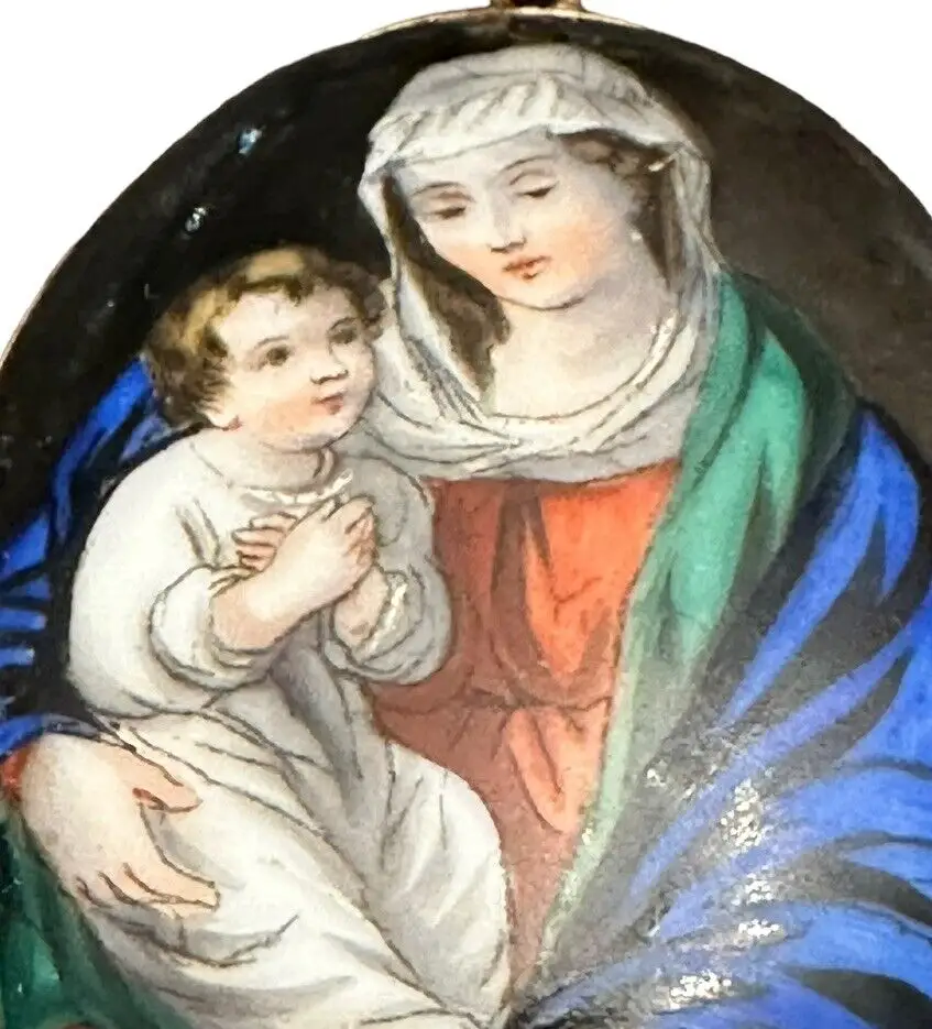 Anhänger GOLD 585 Mutter Gottes Kind Jungfrau Maria Madonna um 1900 ca. 5 cm 4