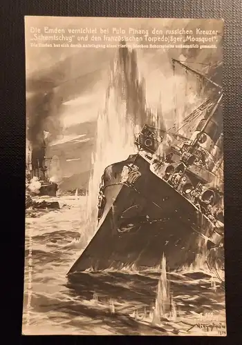 Die Emden Vernichtet Bei Pulo Pinang Den Russischen Kreuzer Schemtschug 50166 Ga