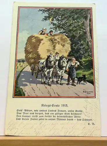 I. WK Kriegsernte 1915 Bauern Pferde Feldpost JWS 50143