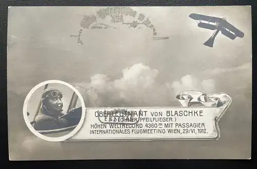 Oberleutnant von Blaschke Höhenweltrekord Wien 1912 Flugzeug Militär 600127A D