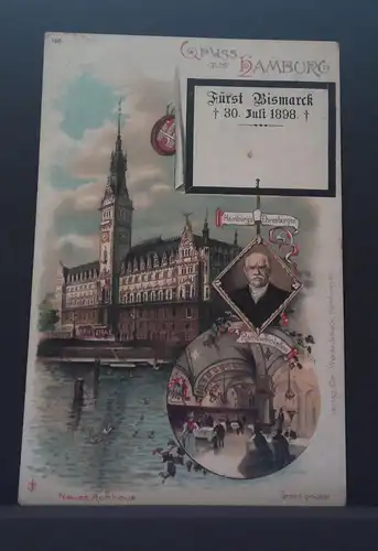 Bismarck Trauerkarte Gruss aus Hamburg Neues Rathaus Gemälde JW 500244 C