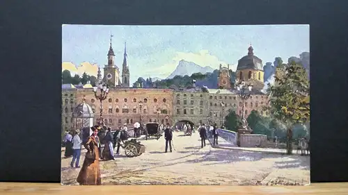 Salzburg Stadtbrücke mit Untersberg Gemälde JW 650314 C