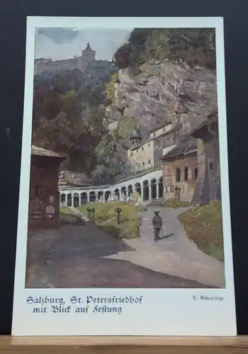 Salzburg St Petersfriedhof mit Blick auf die Festung Gemälde JW 650305 C