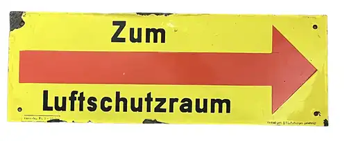 Rar Nostalgie Original Emaille Schild Luftschutzraum aus dem 2.Weltkrieg 60x21cm