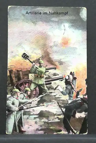 Artillerie im Nahkampf 1.WK Gemälde Feldpost JW 402949 F