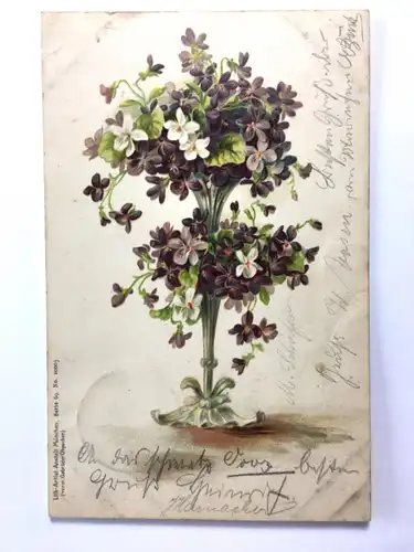 Veilchen - Blumenstrauß Blumenstock - Künstlerkarte 110051 TH