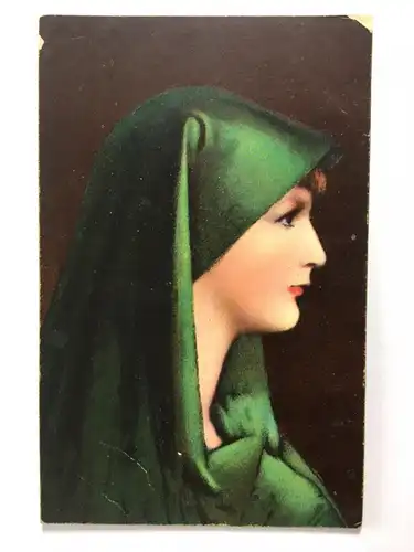 Studienkopf (J.J.Henner) - Frau mit Grünem Kopftuch - Künstlerkarte 110088 TH