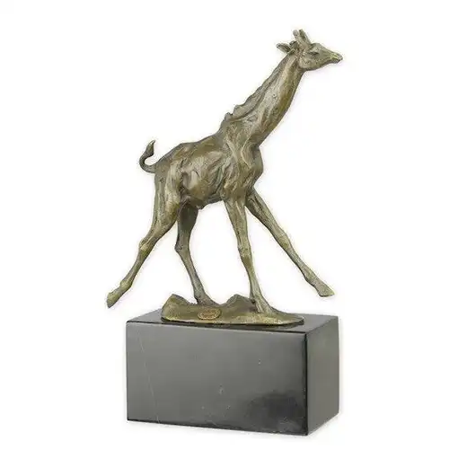Bronze Skulptur auf Marmor Block Giraffe H 25,9 L 7,4 NLSL-111